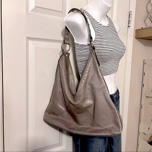 B Collective Taupe Leather Shoulder Hobo Handbag Purse